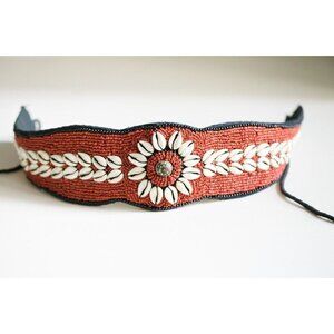 Vintage Wide Fully Beaded Ethic Boho Tie Closure Belt